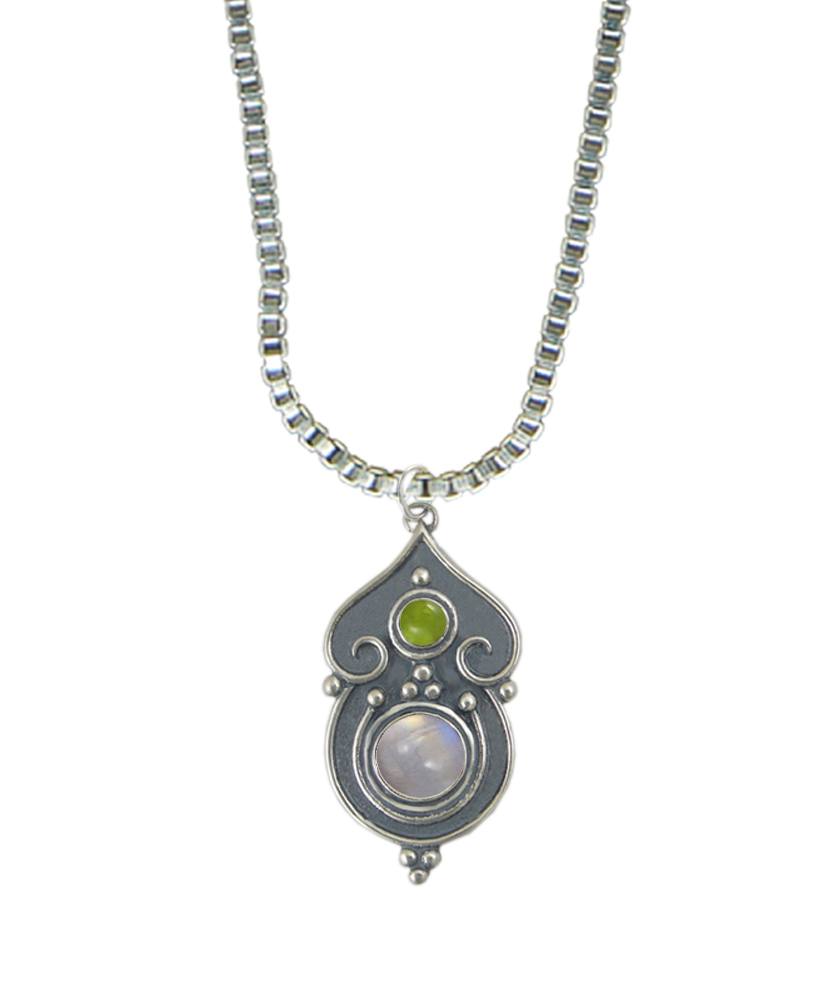 Sterling Silver Necklace Rainbow Moonstone And Peridot
